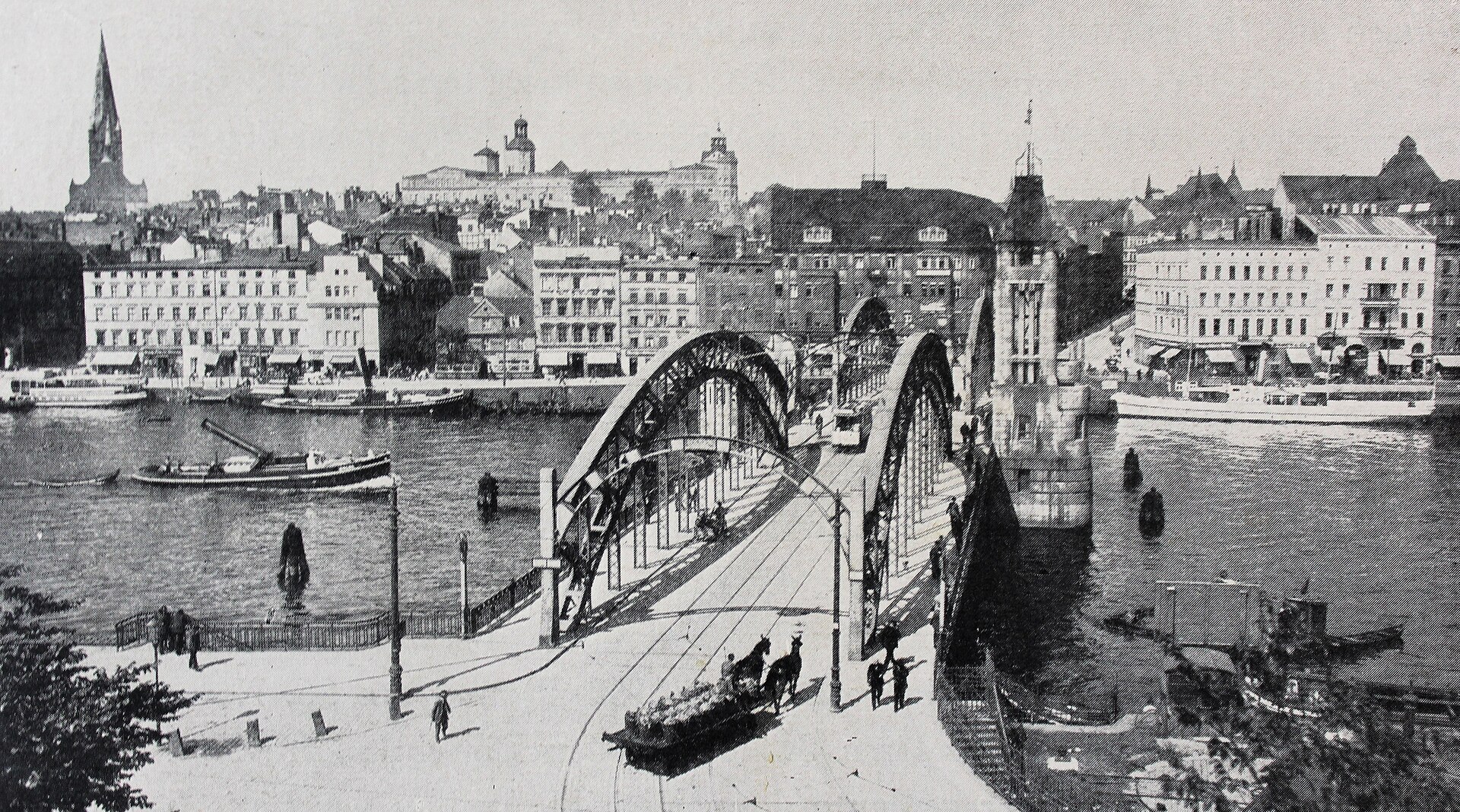Dawny most zwodzony Baumbrücke w Szczecinie w latach 20. XX wieku
