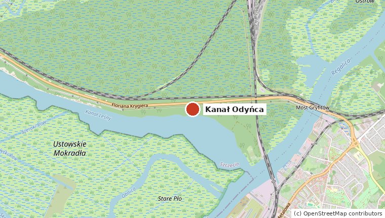 Map of the Odyniec Canal and Międzyodrze area in Szczecin where decommissioned vessels are moored