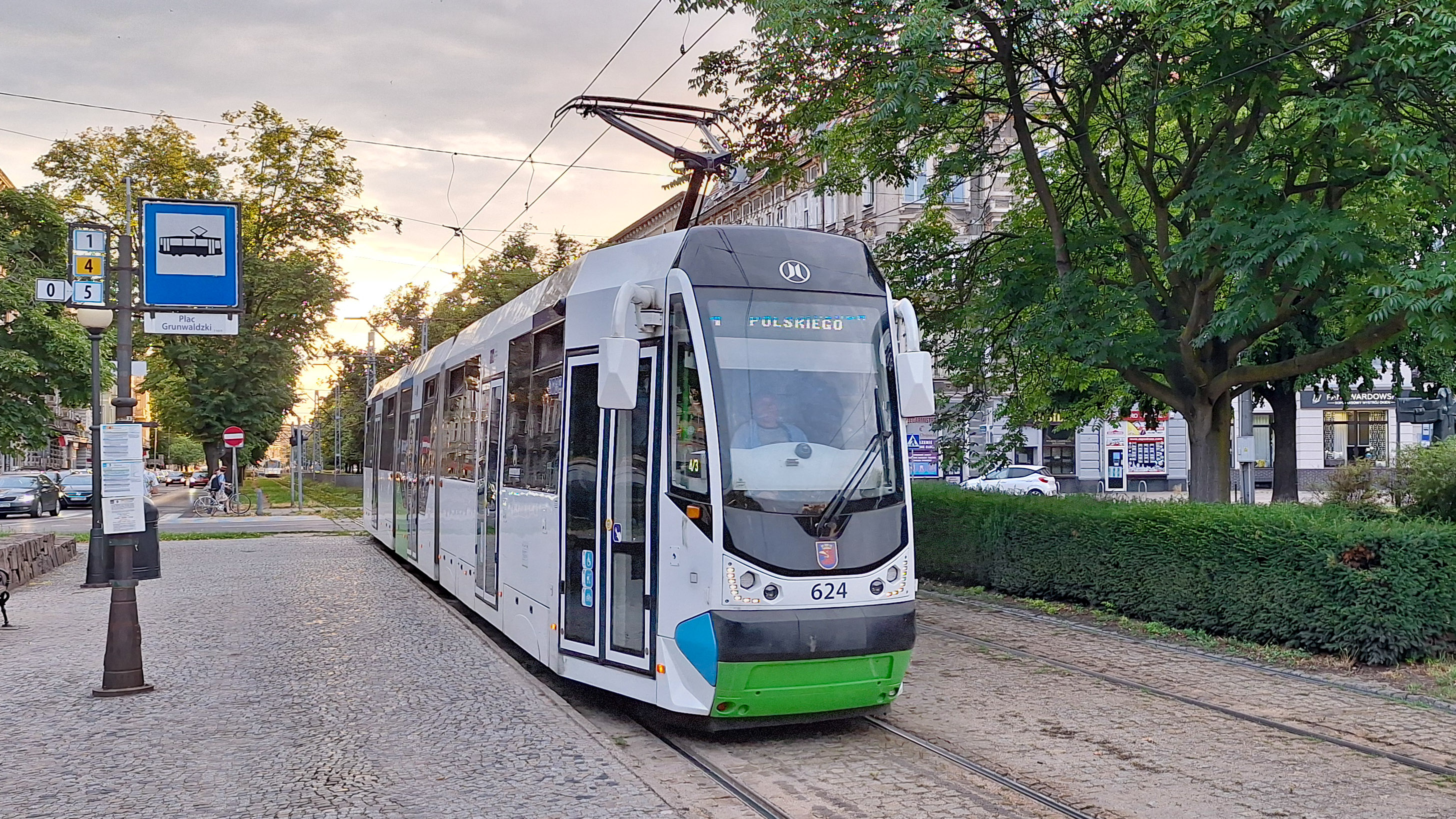 A Moderus tram on a Szczecin street